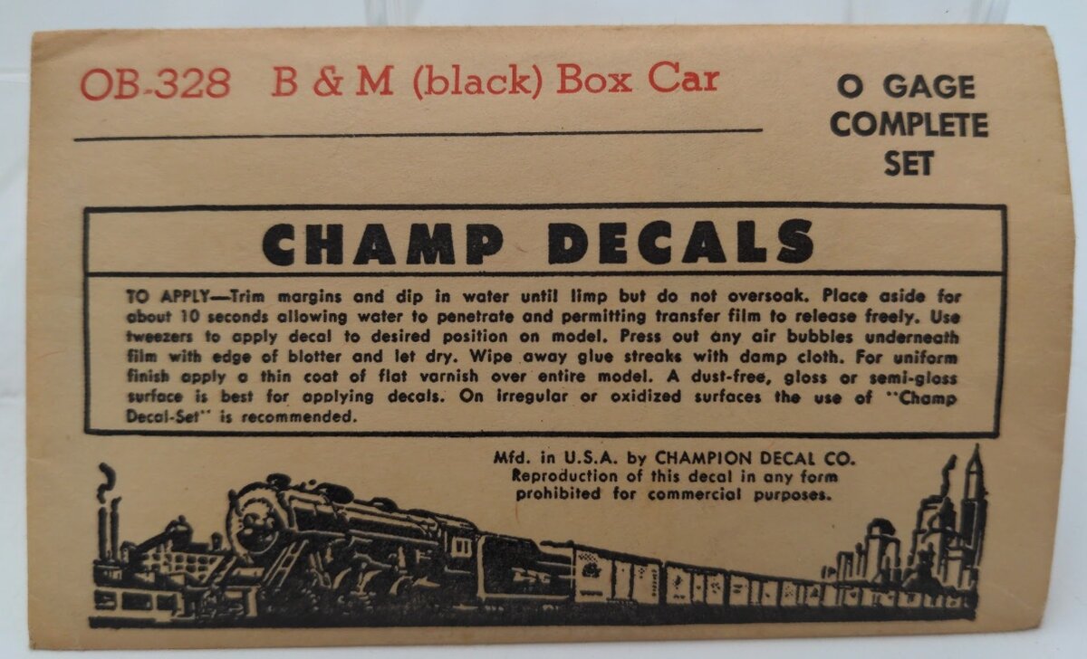 Champ Decals OB-328 O Gauge Black Boston & Main B&M Box Car Complete Set
