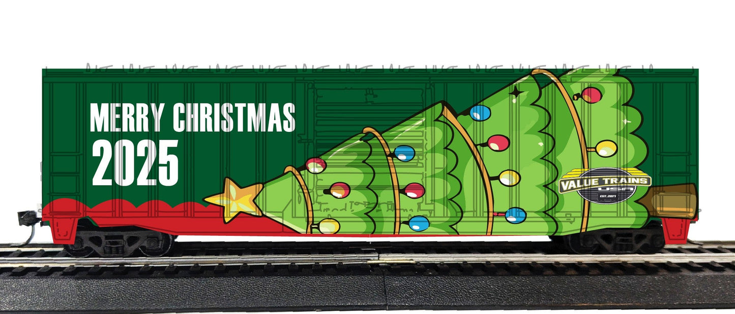 Value Trains USA 10109 HO Big Christmas Tree 2025 Scheme 50’ 6” ACF Boxcar