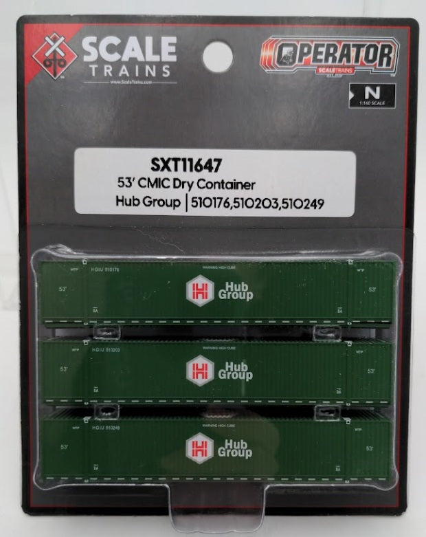 Scale Trains SXT11647 N Scale Hub Group 53' CMIC Dry Container (Set of 3)