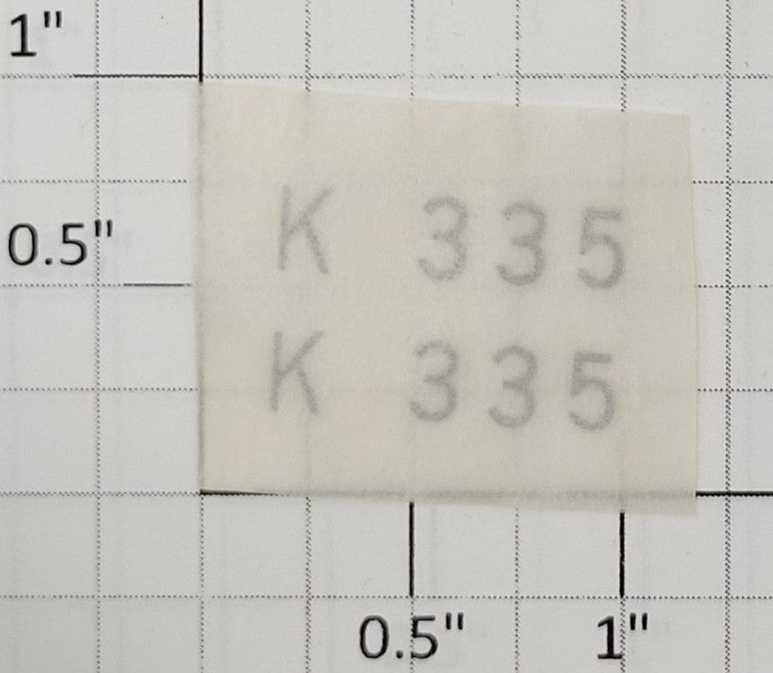 American Flyer TRSK335S Silver Lettering Dry Transfer Decal #K 335 (Set of 2)