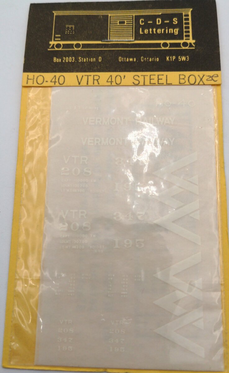 CDS Lettering 40 HO VTR 40' Steel Box Decal
