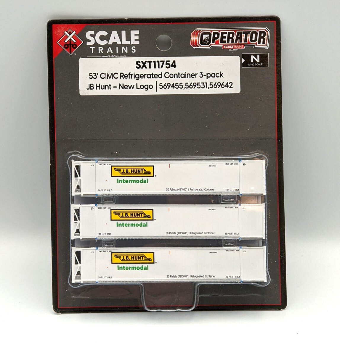 Scale Trains SXT11754 N Scale CIMC 53" Dry Container JB Hunt New Logo 3 Pack