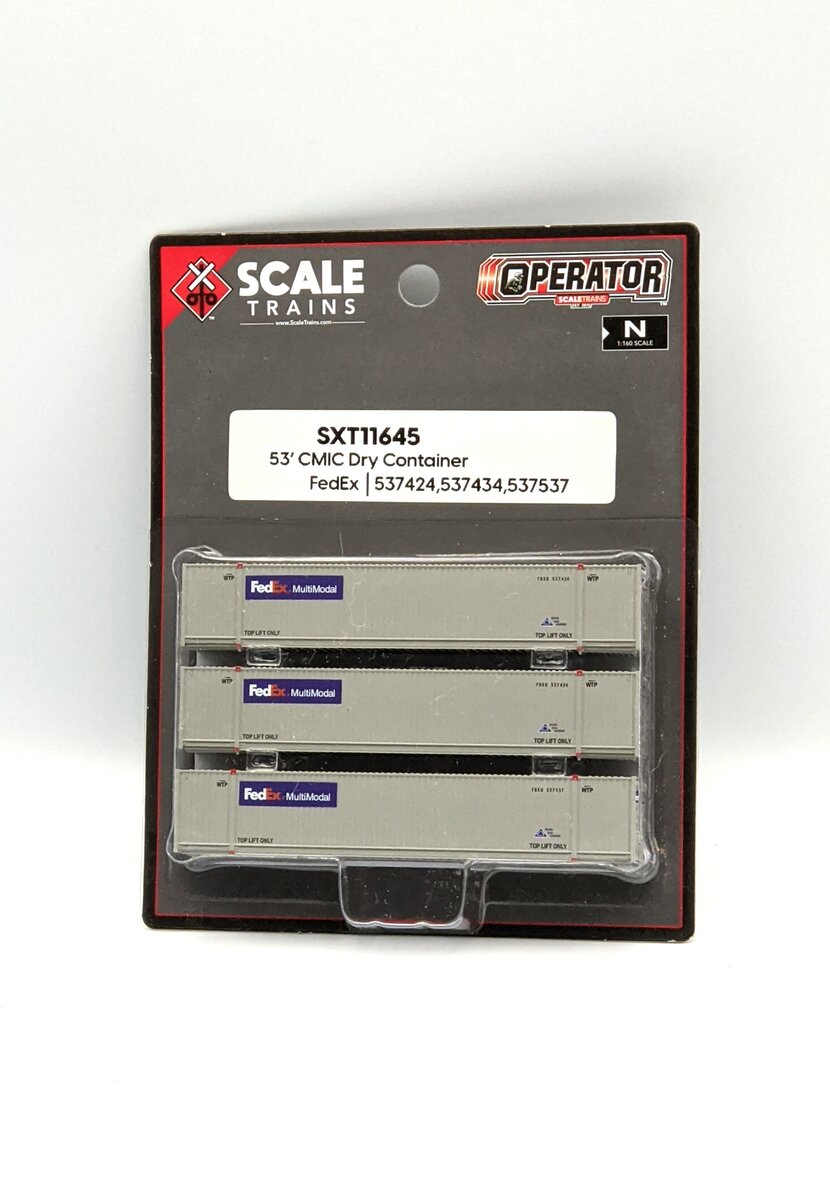 Scale Trains SXT11645 N Scale CMIC 53" Dry Container FedEx 3-pack