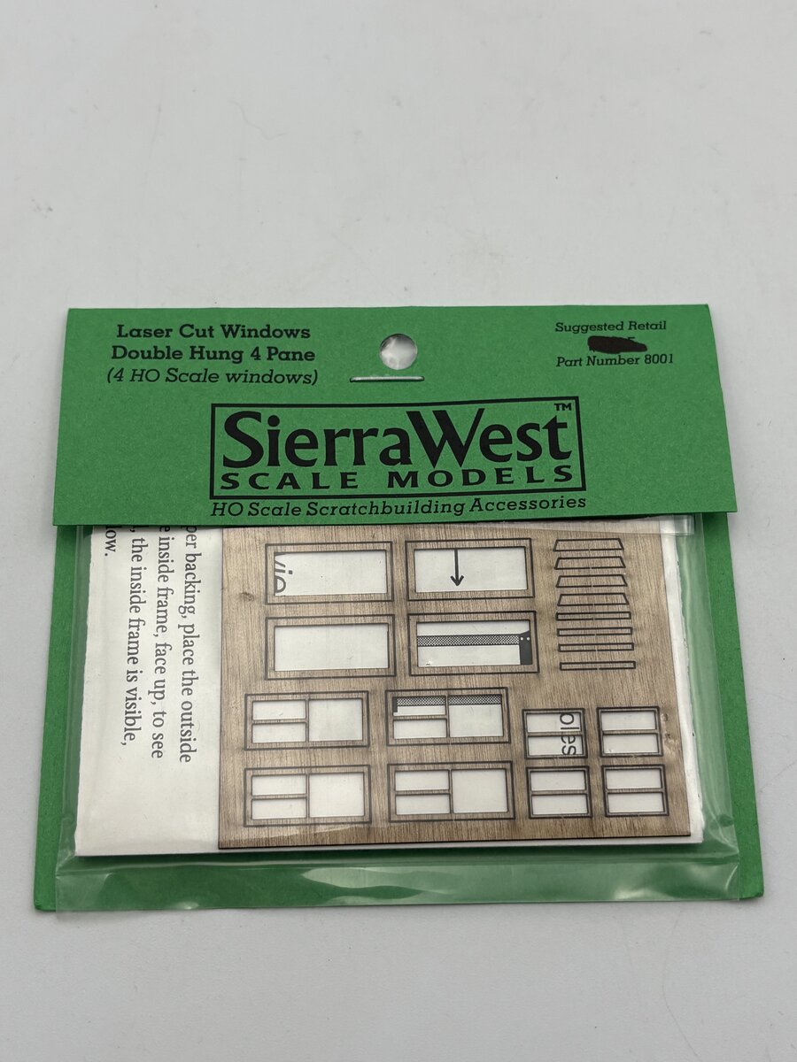 Sierra West 8001 HO Laser Cut Windows Double Hung 4 Pane (Pack of 4)
