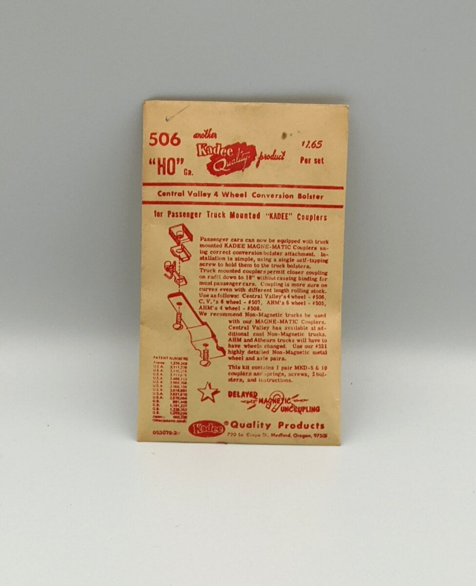 Kadee 506 HO Scale Coupler 4 Wheel Conversion Bolster-Central Valley Trucks