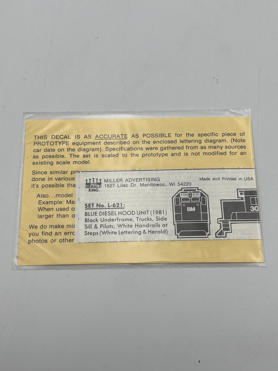 The Herald King L-621 HO Blue Diesel Hood Unit Decal