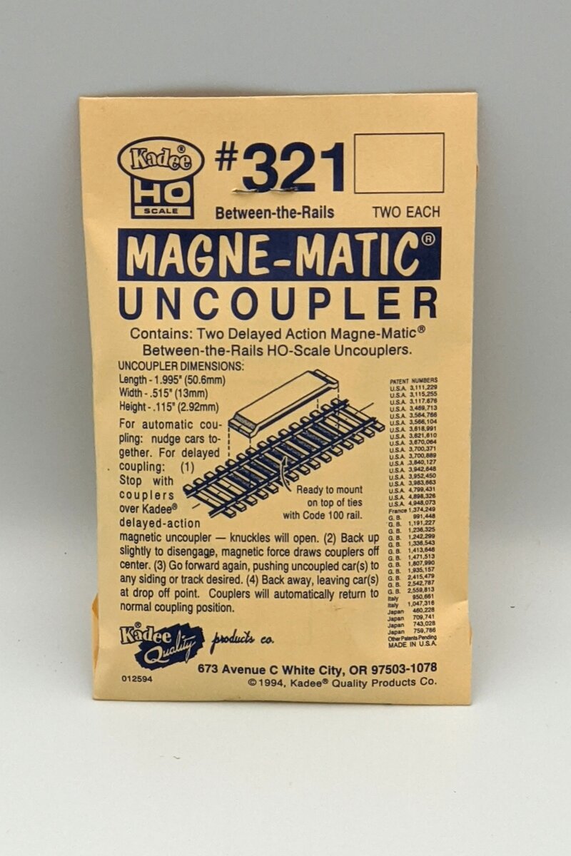 Kadee 321 HO Permanent Magnet Between the Rails Delayed Uncouplers 2-pack