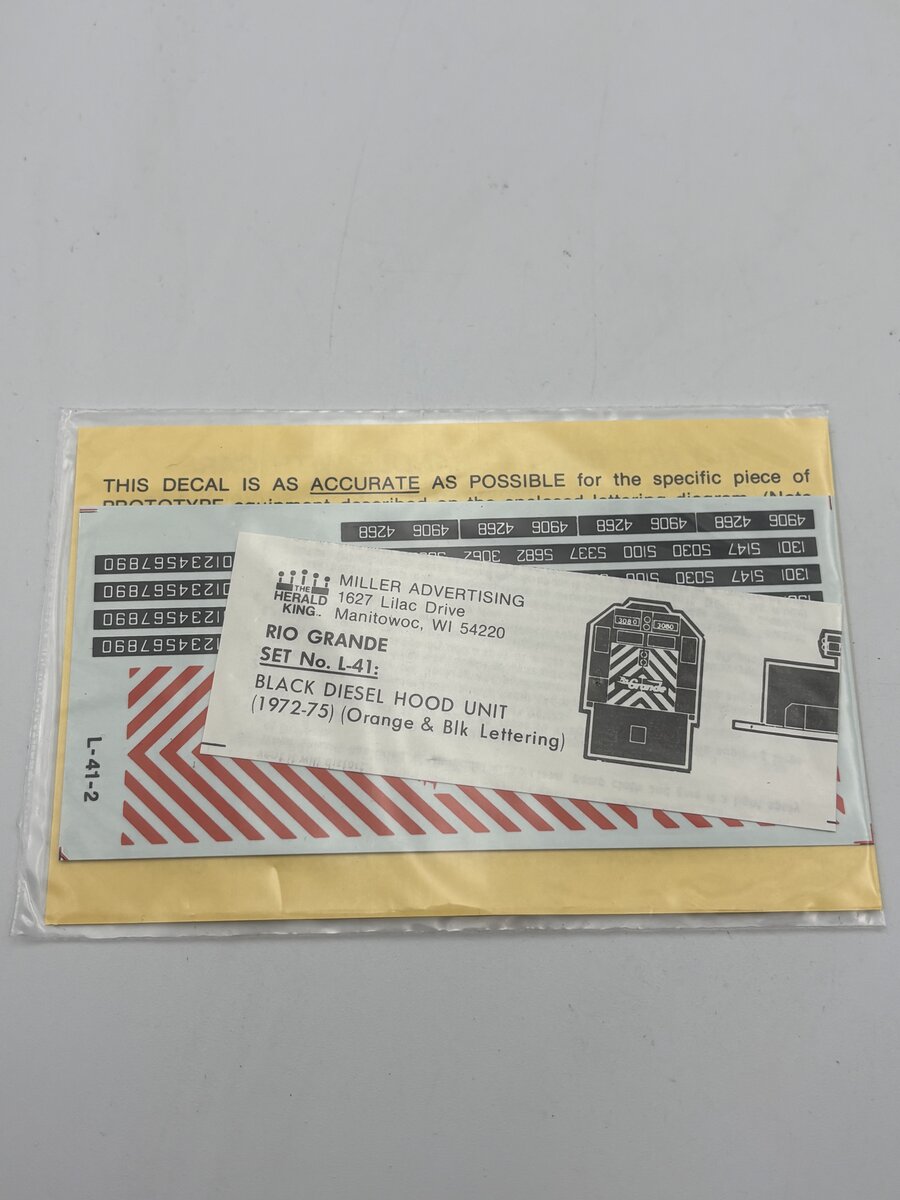 The Herald King L-41 HO Rio Grande Black Diesel Hood Unit Decal