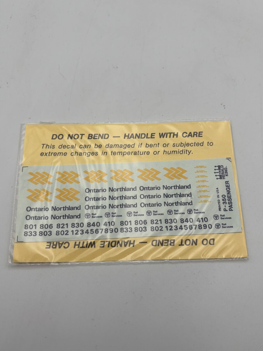 The Herald King P-350 HO Ontario Northland White, Yellow & Blue Passenger Decal
