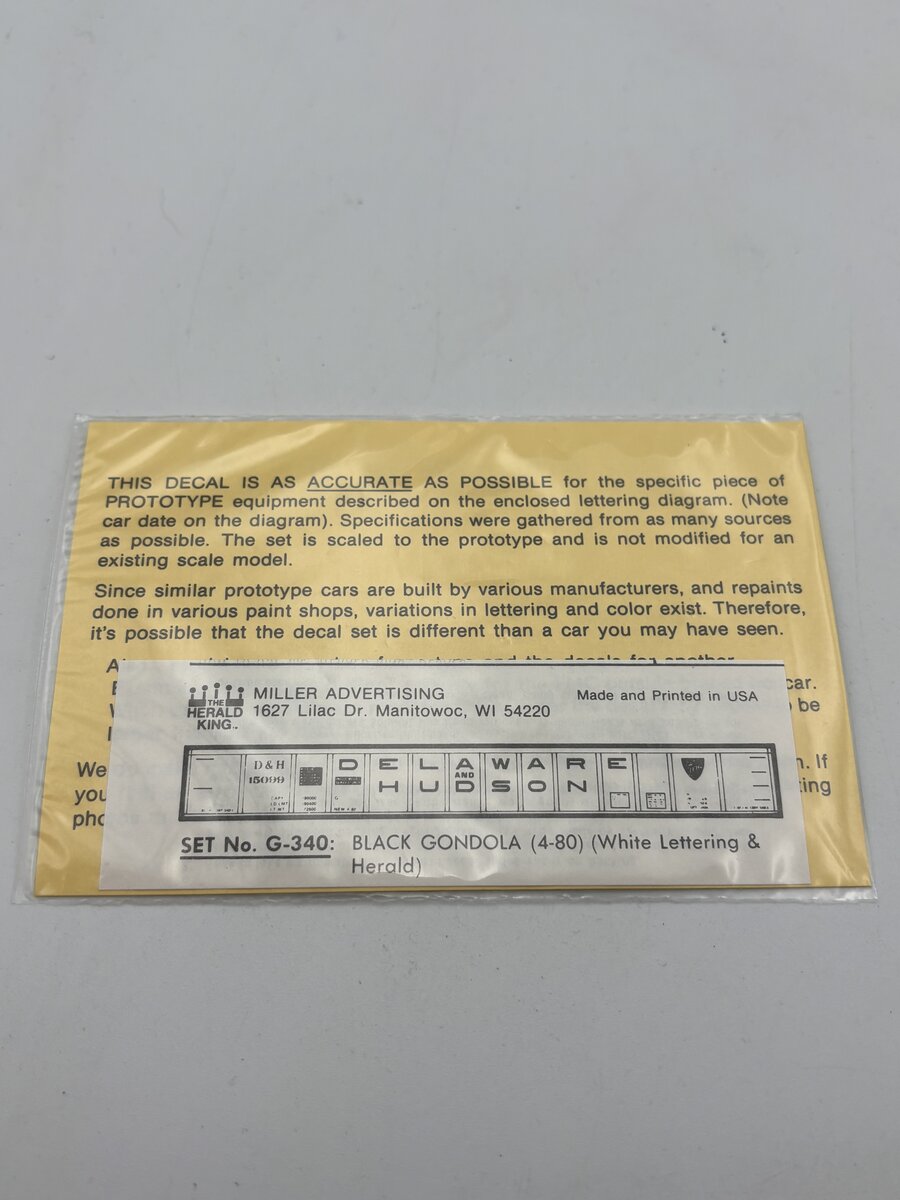 The Herald King G-340 HO Black Gondola White Lettering Decal