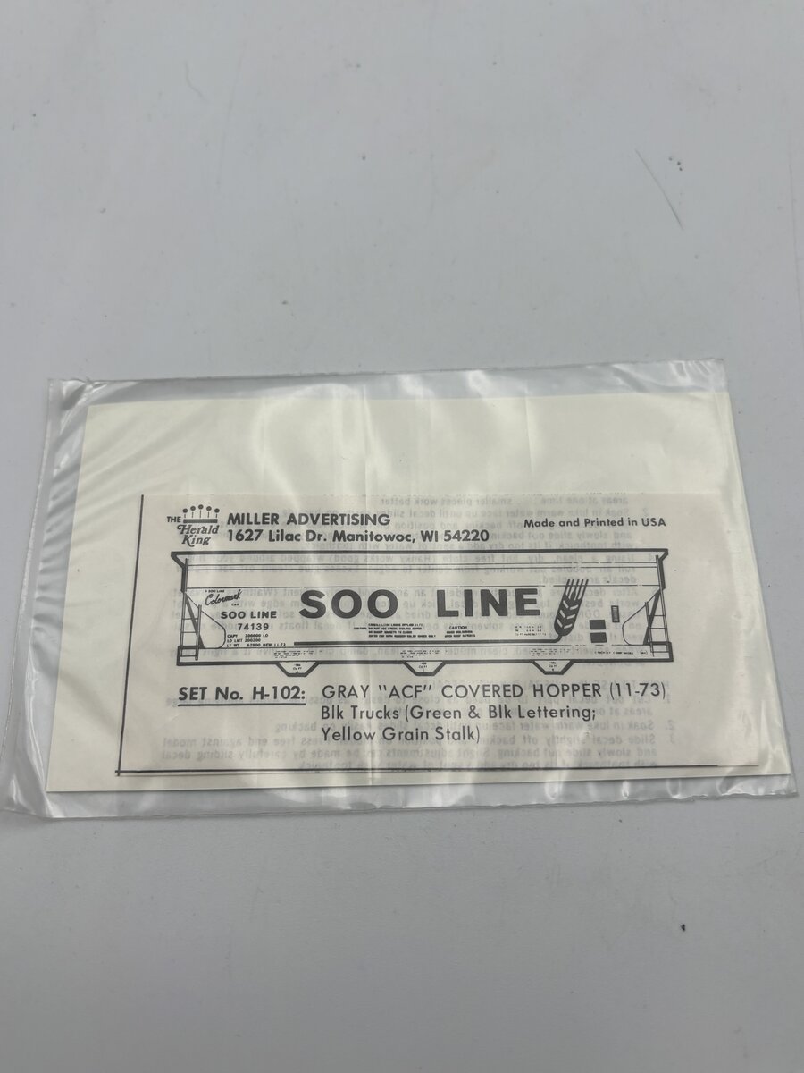 The Herald King H-102 HO Gray "ACF" Covered Hopper Green & Black Lettering Decal