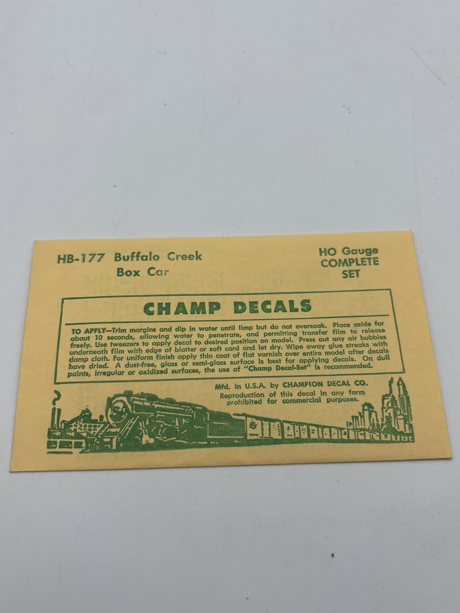 Champ Decals HB-177 HO Buffalo Creek Boxcar Decal