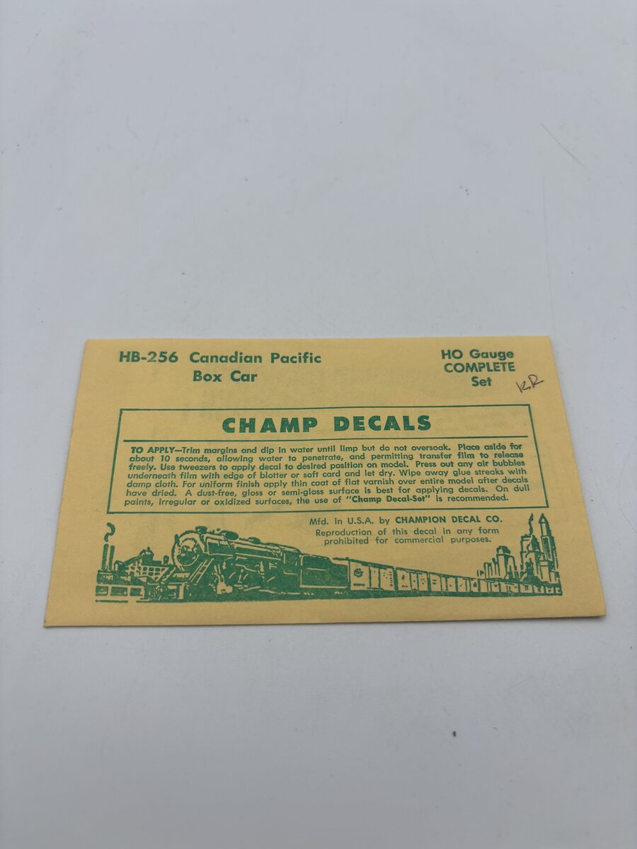 Champ Decals HB-256 HO Canadian Pacific Boxcar Decal