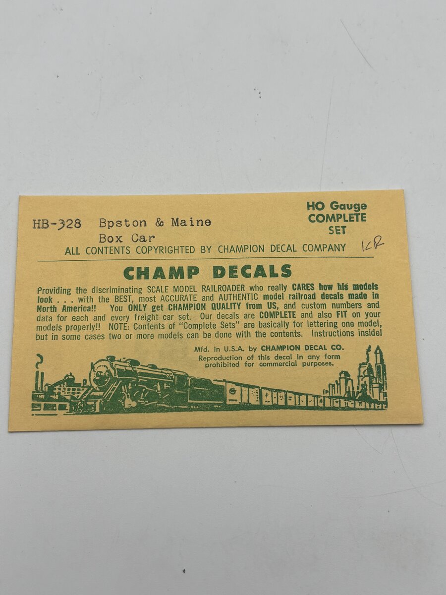 Champ Decals HB-328 HO Bpston & Maine Boxcar Decal