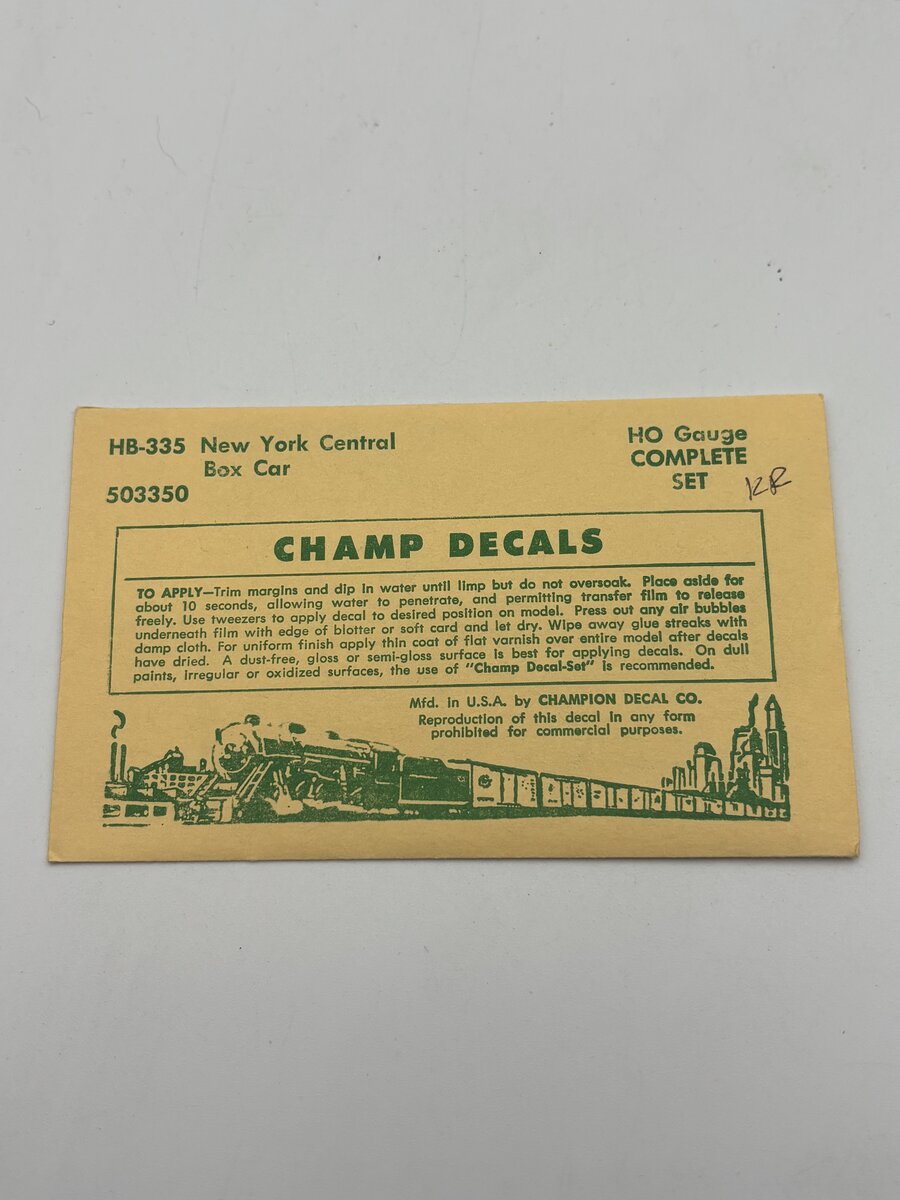 Champ Decals HB-335 HO New York Central Boxcar Decal