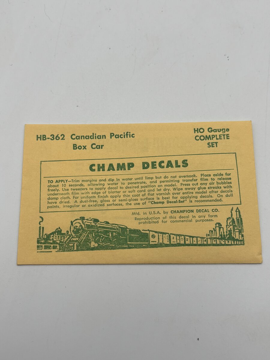 Champ Decals HB-362 HO Canadian Pacific Boxcar Decal