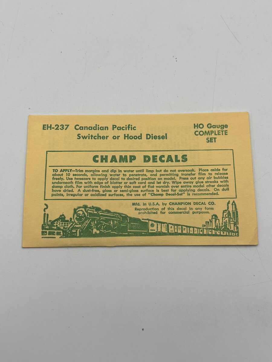 Champ Decals EH-237 HO Canadian Pacific Switcher Or Hood Diesel Decal