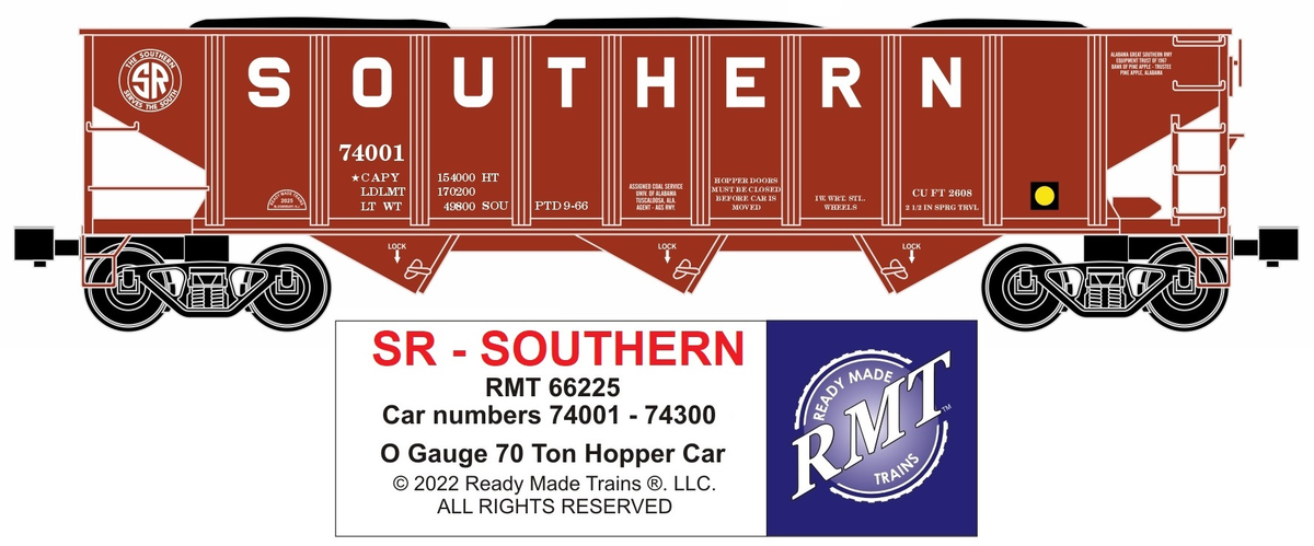 RMT 66225 O SOU 3-Bay Coal Hopper Car w/ Load