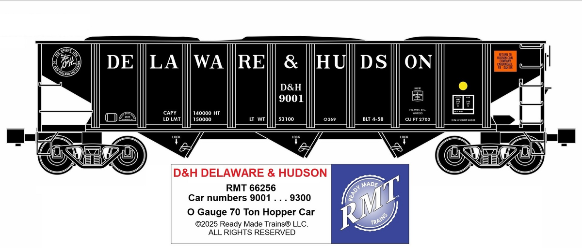 RMT 66256 O D&H 3-Bay Coal Hopper Car w/ Load