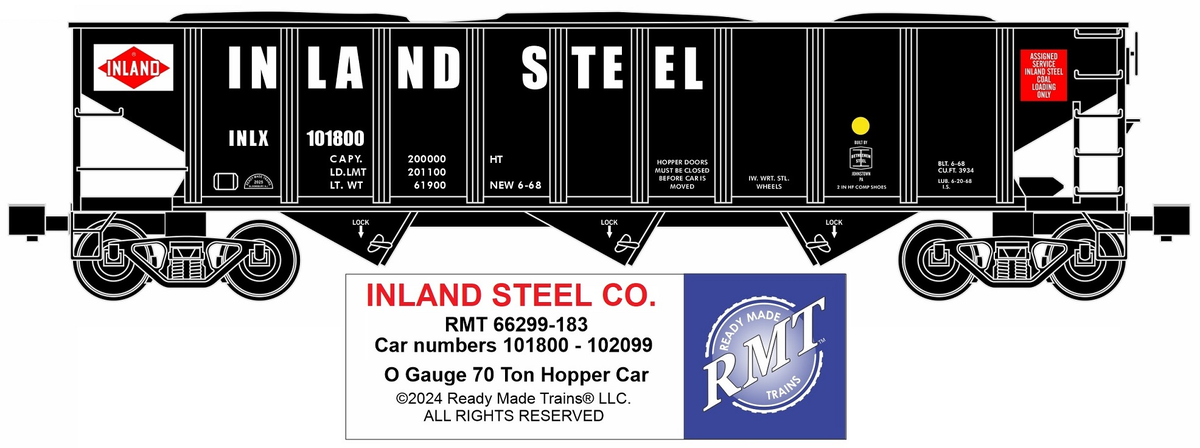 RMT 66299-183 O Inland Steel 3-Bay Coal Hopper Car w/ Load