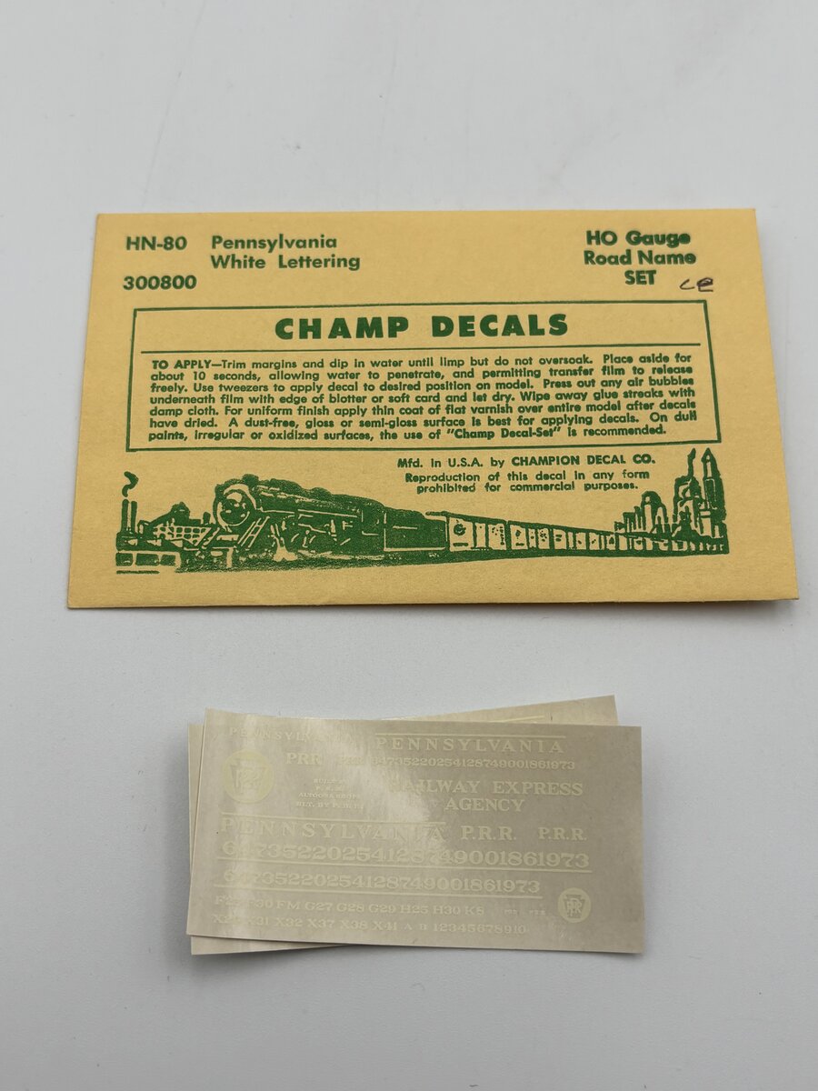 Champ Decals HN-80 HO Pennsylvania White Lettering Decal