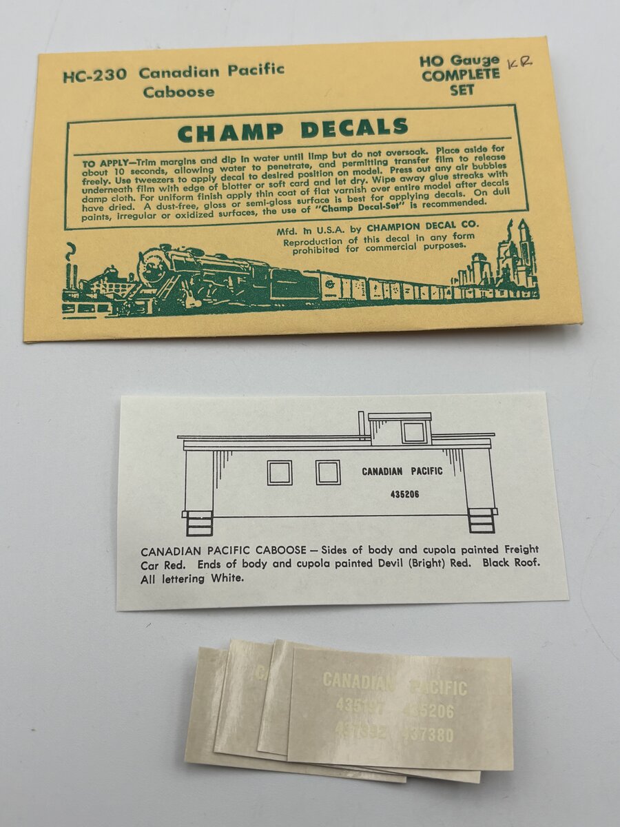 Champ Decals HC-230 HO Canadian Pacific Caboose Decal