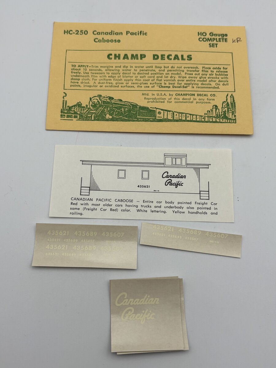 Champ Decals HC-250 HO Canadian Pacific Caboose Decal