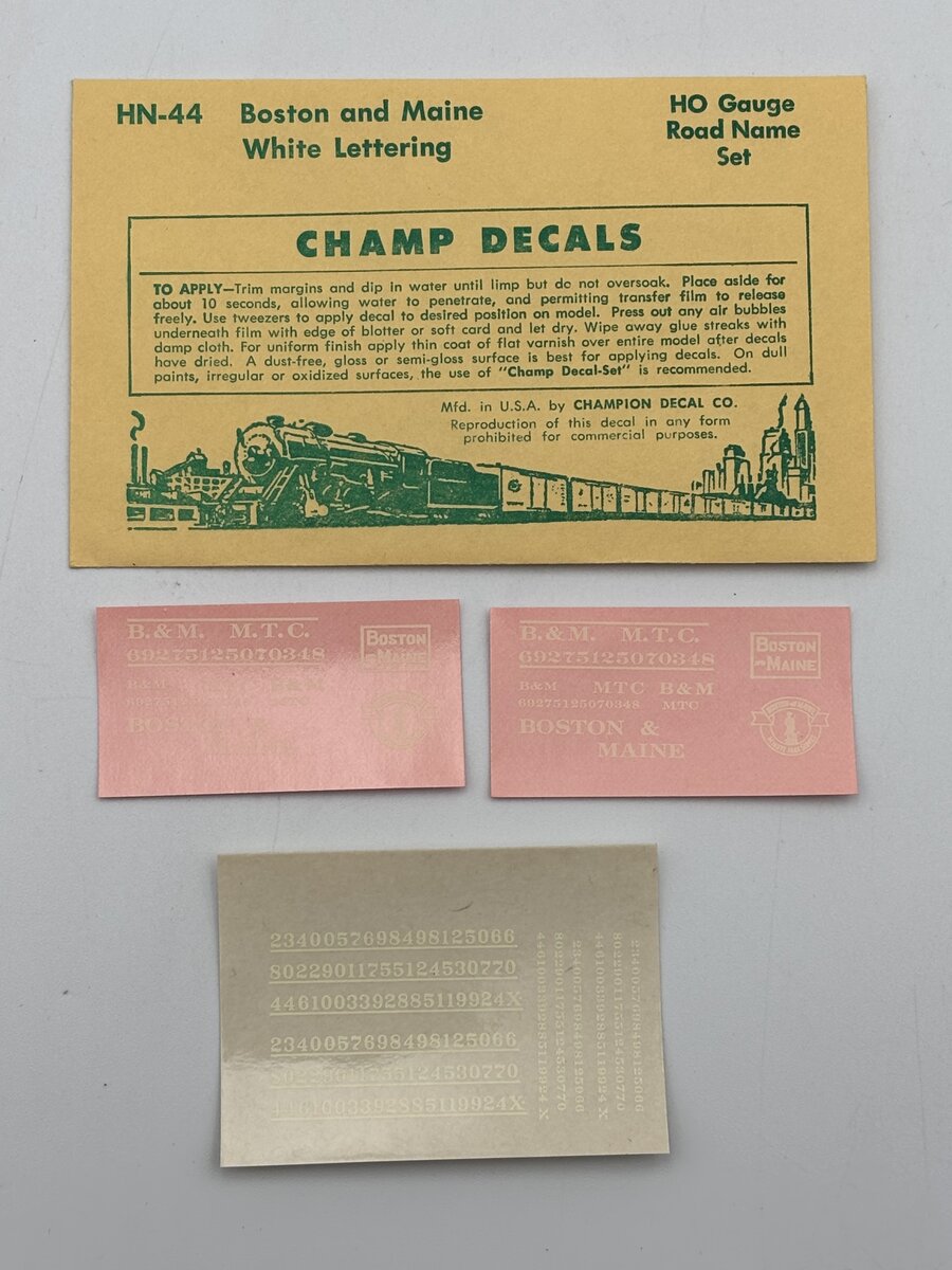 Champ Decals HN-44 HO Boston & Maine White Lettering Decal