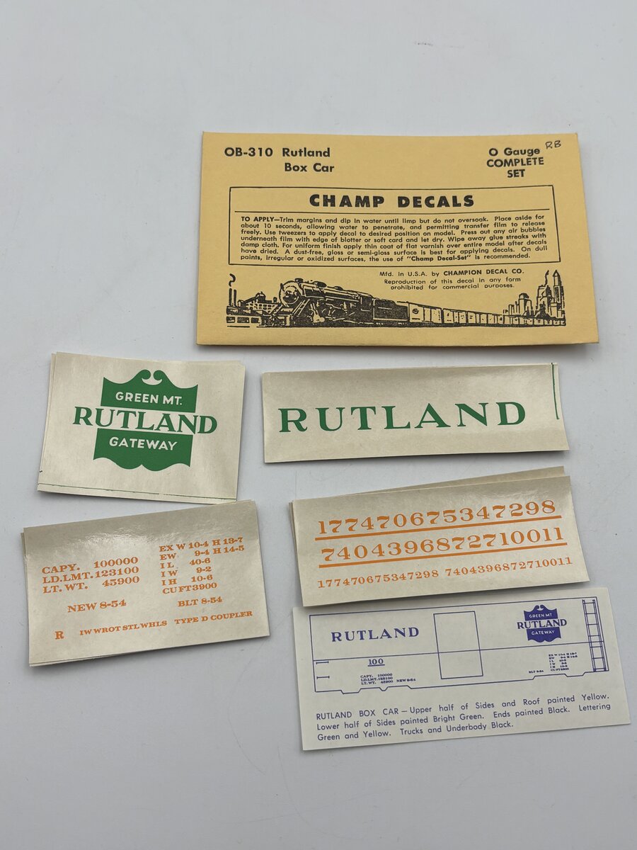 Champ Decals OB-310 O Rutland Boxcar Decal