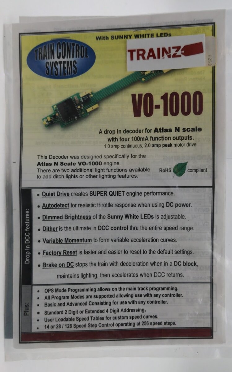 Train Control Systems V0-1000 Decoder With Four 100mA Function Outputs