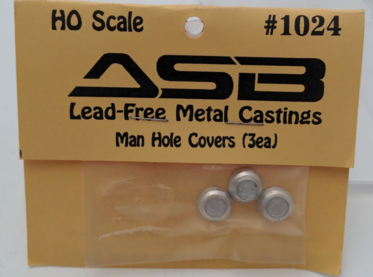 ASB Hobby Co. 1024 HO Scale Man Hole Covers Unpainted Lead Free Metal Castings