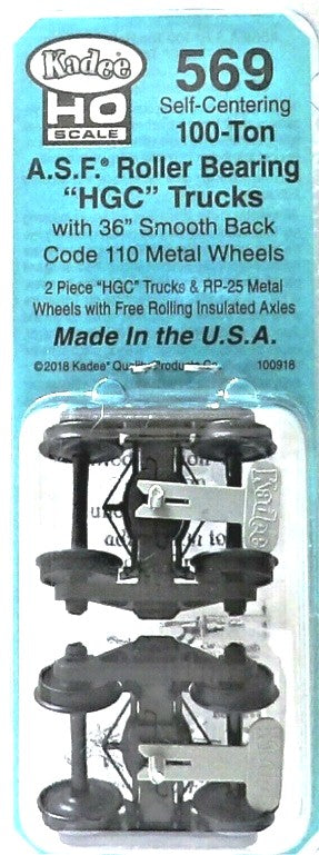 Kadee 569 HO Scale ASF Roller Self Centering Trucks w/36" Smooth Back Wheels