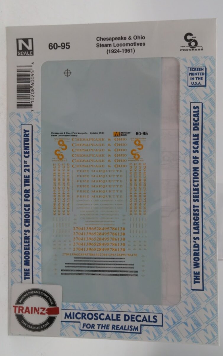 Microscale 60-95 N Scale Chesapeake & Ohio Steam Locomotives 1924-1961 Decal Set