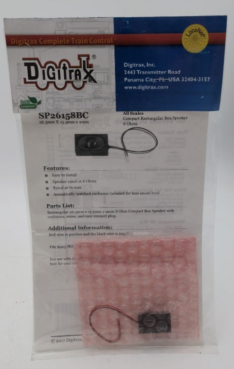 Digitrax SP26158BC Rectangular 26.5 x 15.5 x 9mm 8 Ohm DCC Decoder Box Speaker