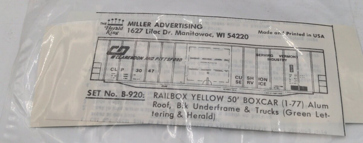 Herald King B-920 Railbox Yellow 50' Boxcar Decal