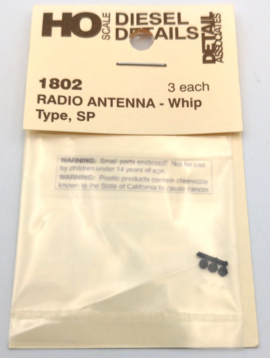 Detail Associates 1802 HO Diesel Details Radio Antenna Whip Type SP (Pack of 3)