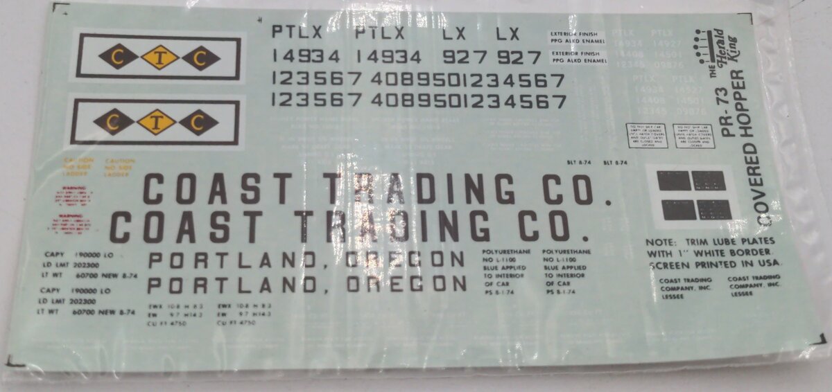 Herald King PR-73 HO Scale Coast Trading Co. Decal