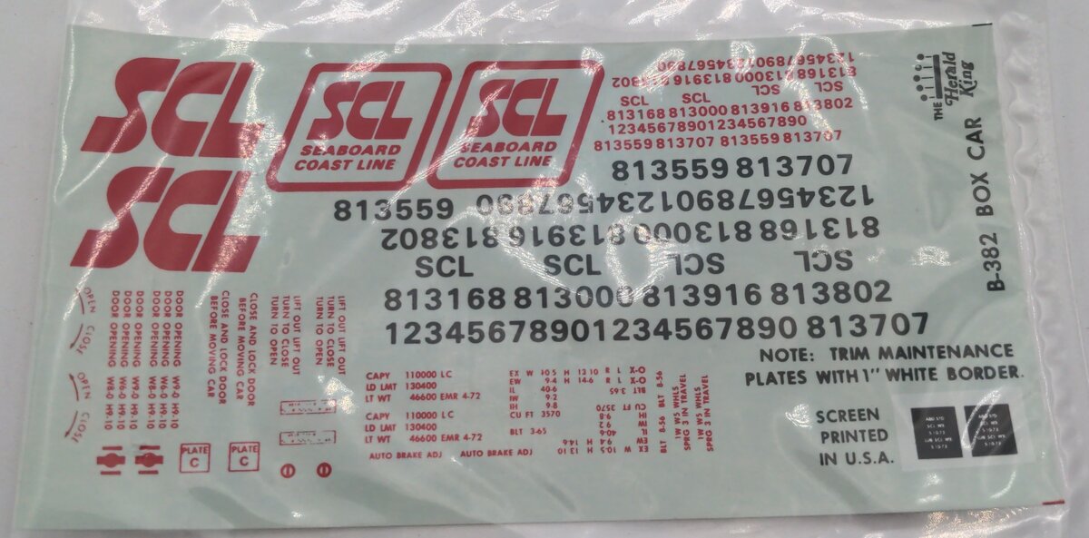 Herald King B-382 SCL Seaboard Coast Line Decal