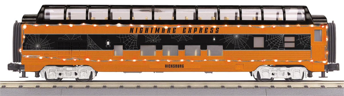 MTH 30-68305 O RailKing Halloween 60’ Streamlined Vista Dome Car w/LED