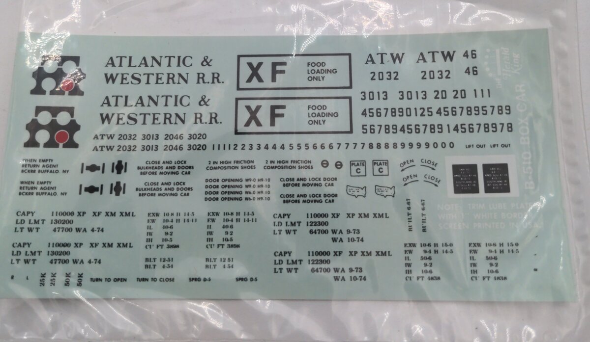 Herald King B-510 Atlantic & Western Railroad Decal
