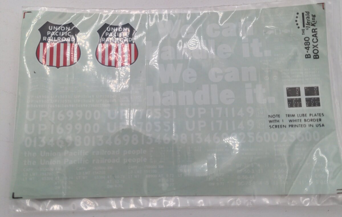 Herald King B-480 Union Pacific Railroad/White Lettering Decal