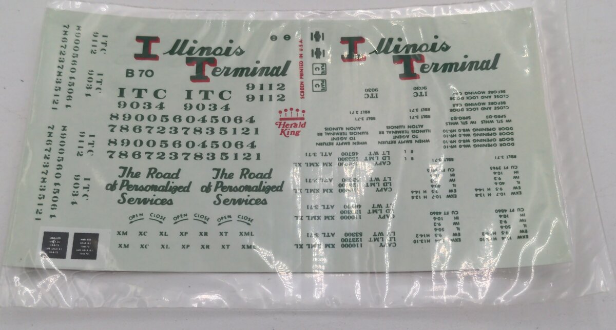 Herald King B-70 Illinois Terminal Yellow 40' or 50' Box Car Decal