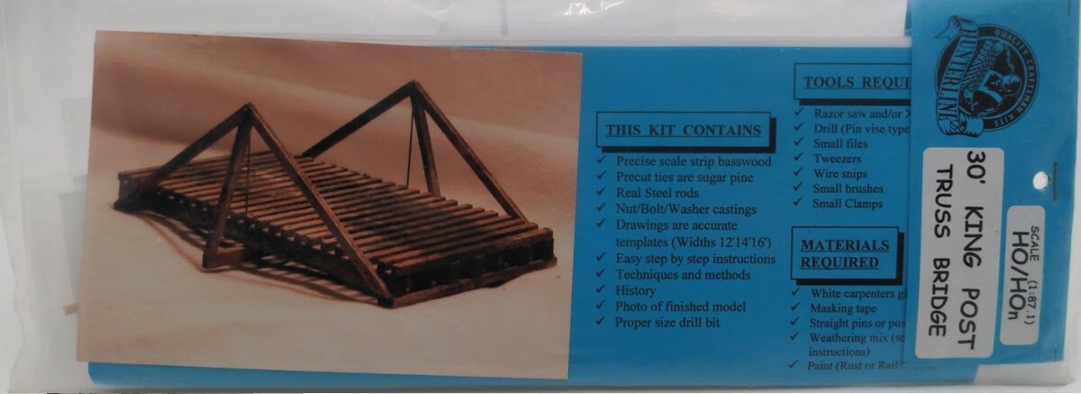 Hunterline HO/HOn Scale 30' King Post Truss Bridge Wood Craftsman Kit