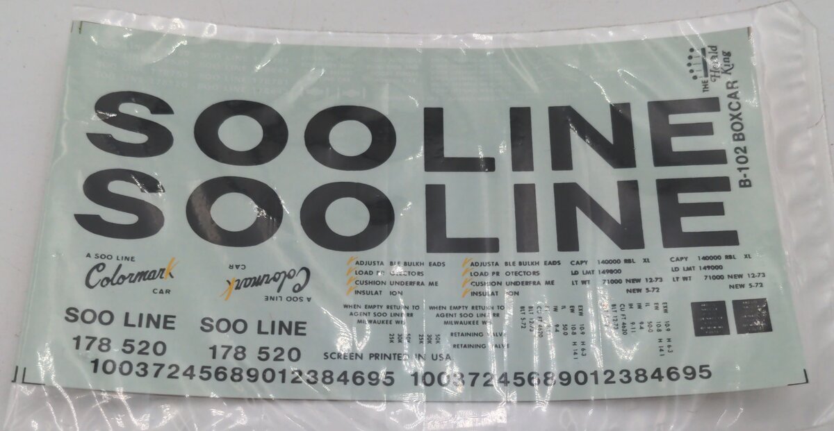 Herald King B-102 S O O Line White 50' Box Car Decal Black Lettering