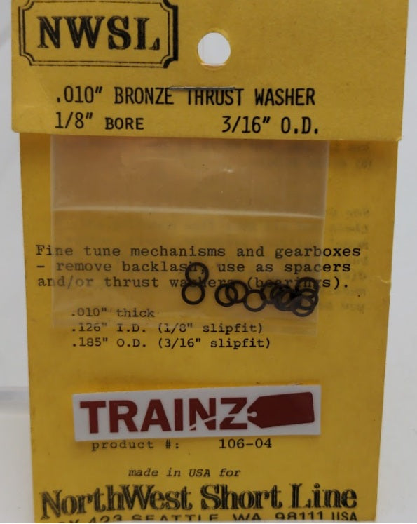 NWSL 106-04 .010" Bronze Thust Washer 1/8" Bore 3/16" O. D. (Pack of 12)