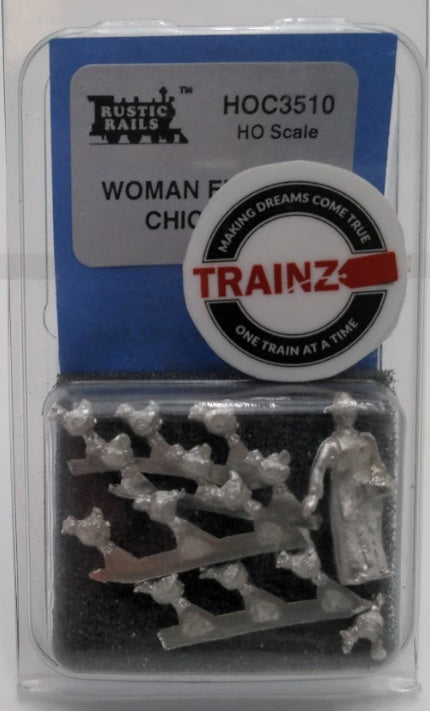 Rustic Rails HOC3510 HO Scale 1-Woman Feeding 12-Chickens White Metal Figures