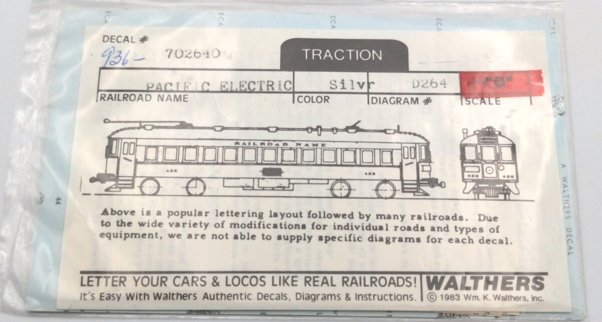 Walthers 702640 O Scale Pacific Lines Electric Decal Set