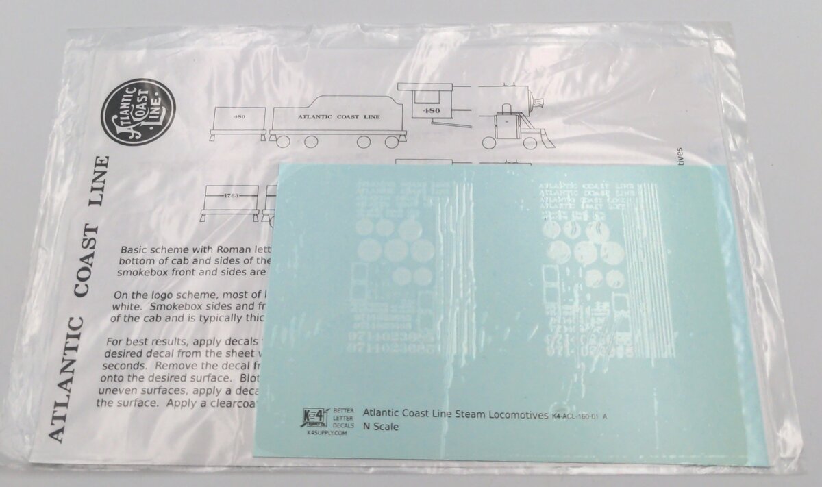 K4 K4-ACl-160-01N Atlantic Coast Line Steam Locomotives Decals