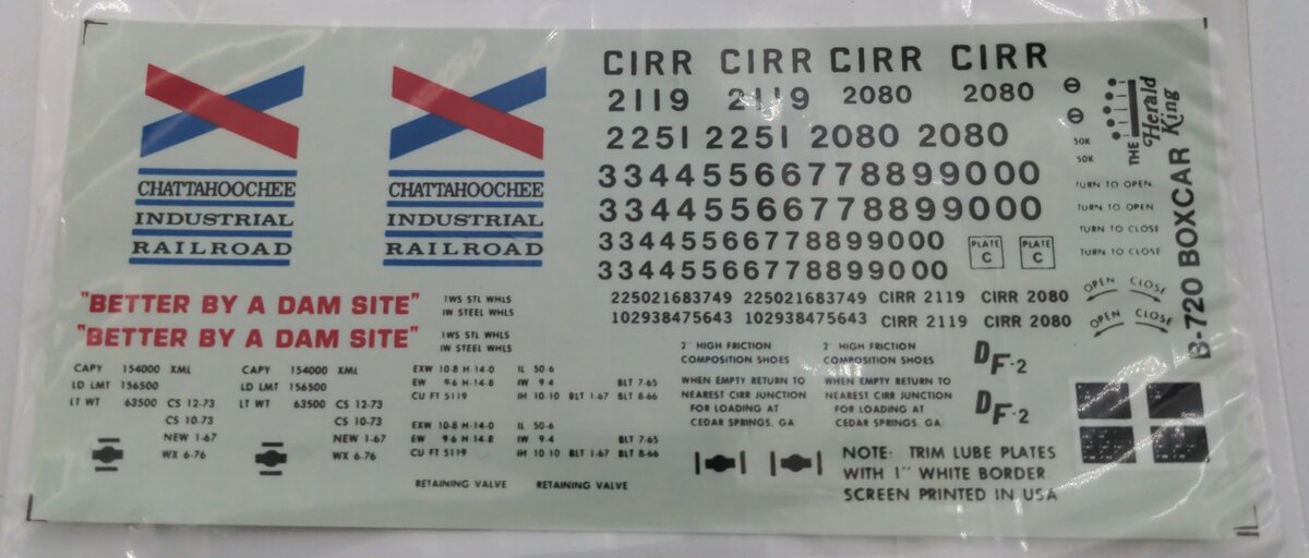 Herald King B-720 Chattahoochee Industrial Railroad Decal