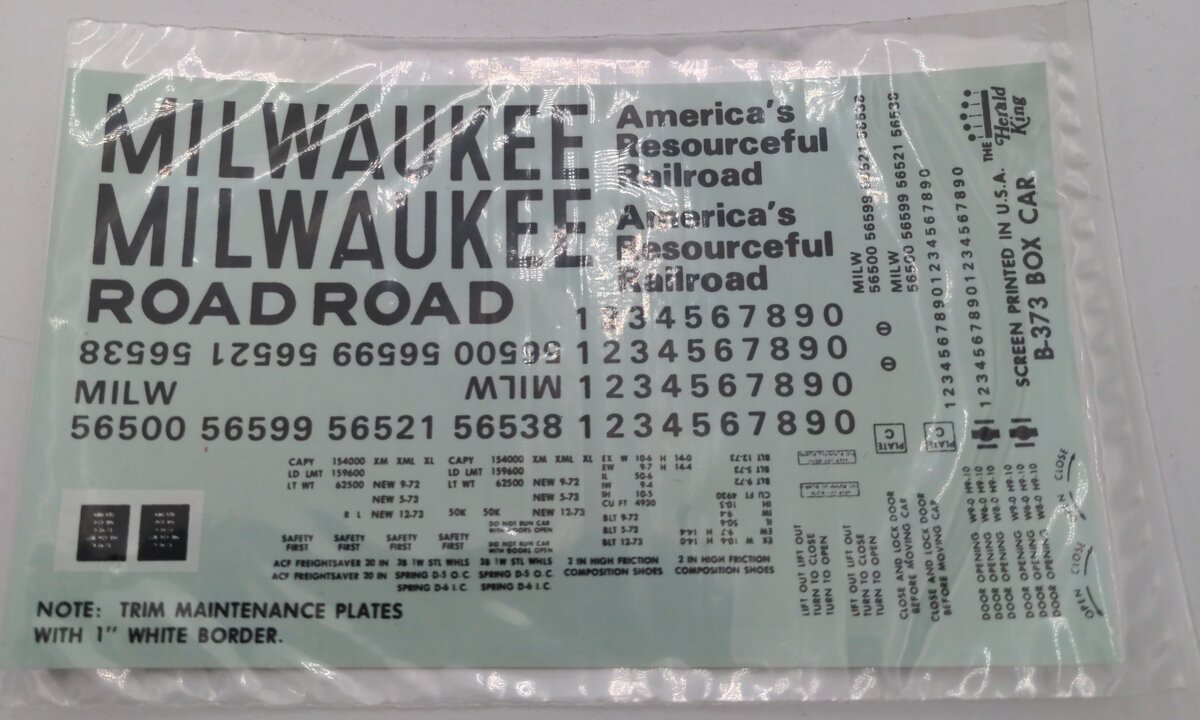Herald King B-373Milwaukee Road Decal Bold Lettering
